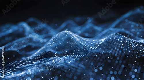 futuristic abstract blue tech background with digital waves, particles artificial neural network, cyber quantum computing