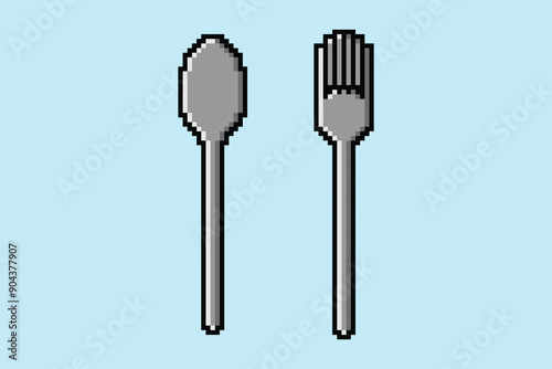Pixel art spoon and fork vector design