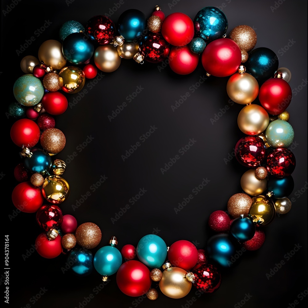 Creative Christmas Frame with Festive Party Balloons on Black Background