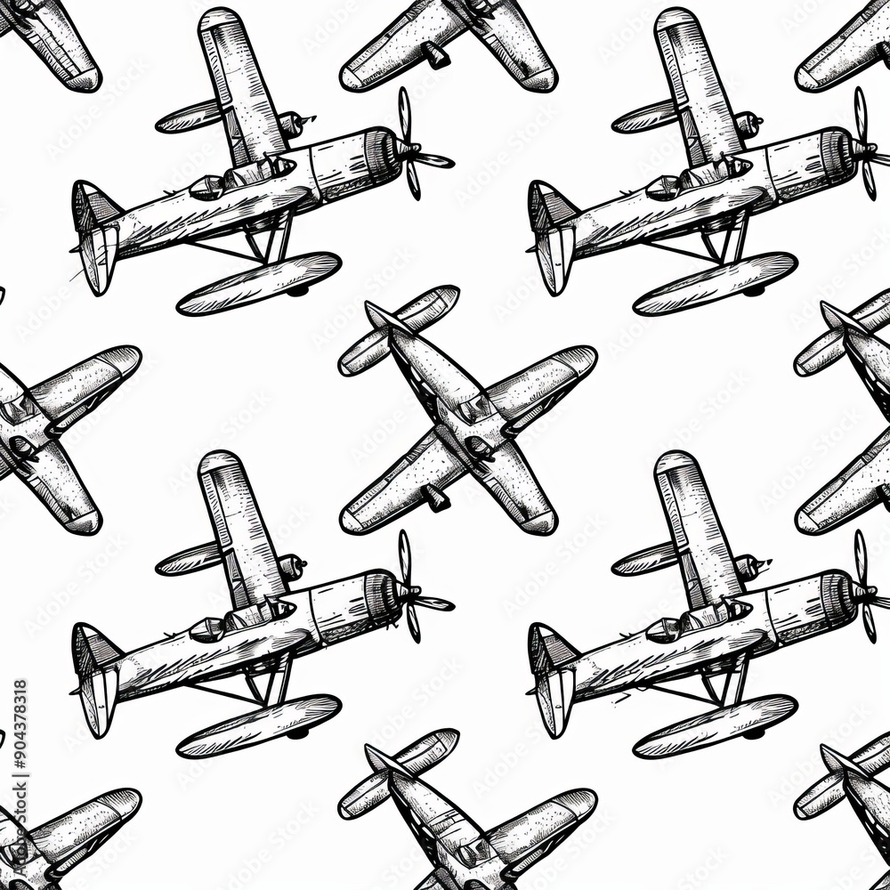 An artistic line drawing of a retro steampunk vehicle with a vintage seamless pattern. An artistic line drawing of a retro steampunk vehicle with a vintage seamless pattern.
