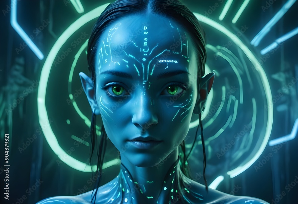 Avatar portrait with blue face