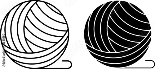 Yarn Ball Icons. Black and White Vector Icons of Thread. Yarn for Knitting Clothes. Pet Toy