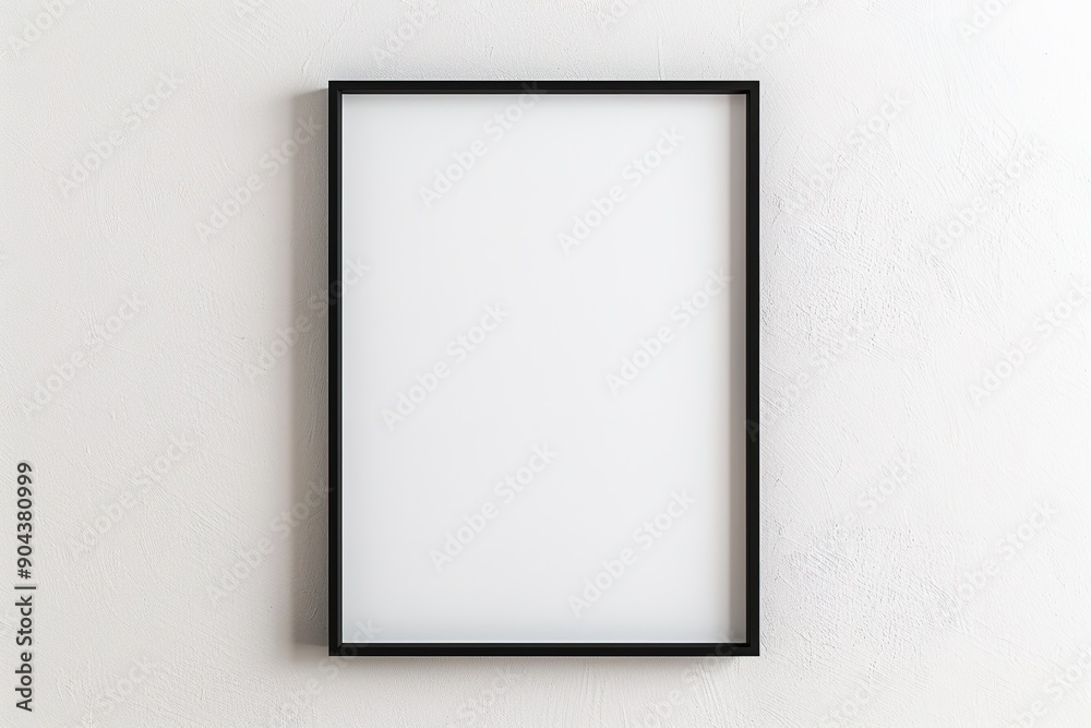 Blank black picture frame on white wall Blank black picture frame on white wall