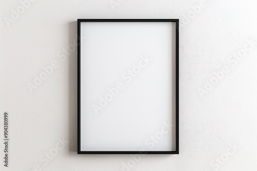 Blank black picture frame on white wall