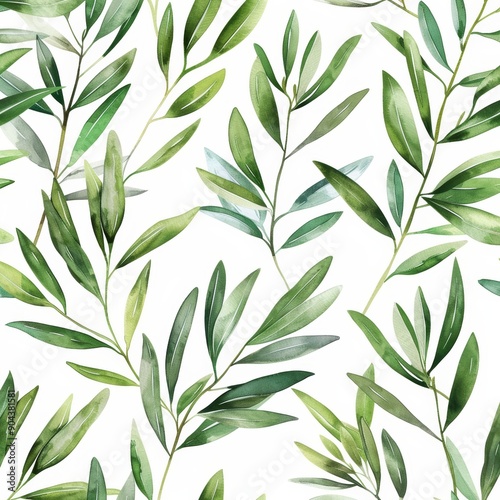 Wallpaper Mural Kitchen seamless pattern of green olives. Hand painted illustration with olive branches and leaves isolated on white background. Suitable for design, print, wrapping, textile and fabric. Torontodigital.ca