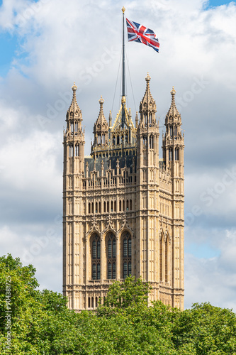 The Victoria Tower of the Houses of Parliament at Westminster City in London, United Kingdom. 
