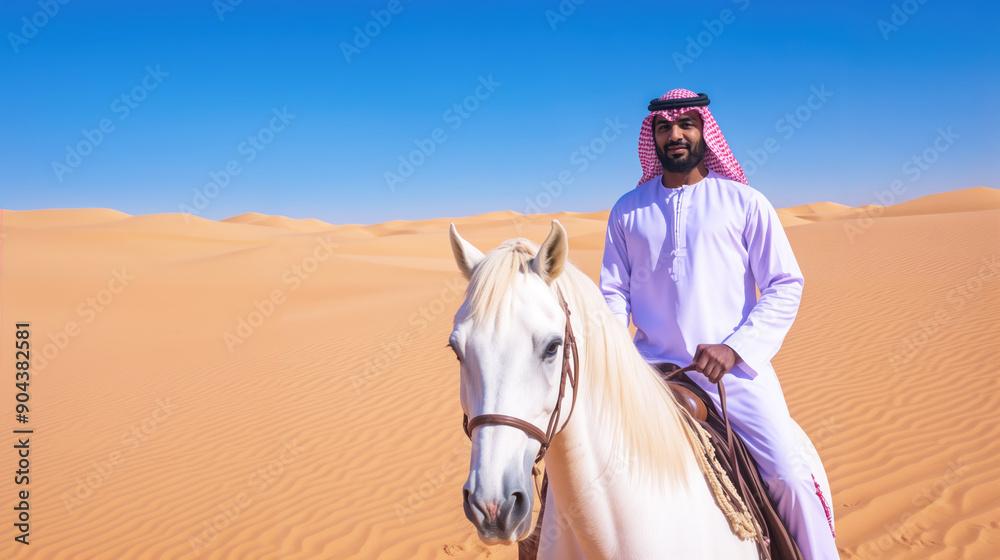 Saudi Arabian Man Riding A Purebred Arabian Horse in The Desert ...