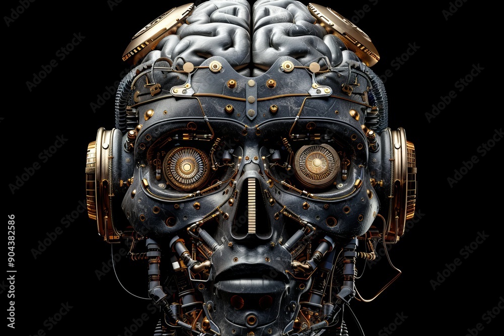 Cybernetic skull with glowing brain illustrating advanced AI integration in human anatomy Cybernetic skull with glowing brain illustrating advanced AI integration in human anatomy