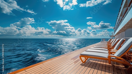 The expansive and pristine deck of a cruise ship
