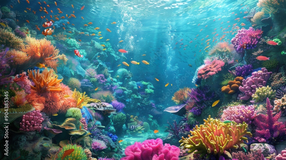 Naklejka premium Vibrant coral reef teeming with colorful marine life, showcasing the wonders of the underwater world