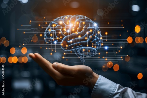 Human hand interacting with a futuristic brain interface symbolizing the manipulation and enhancement of cognitive processes