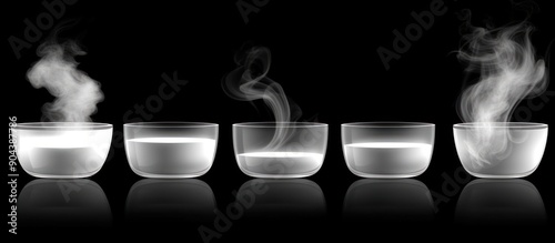 Five Cups of Hot Beverage with Steam Rising