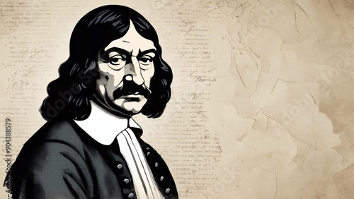 French philosopher and scientist René Descartes Illustration with Empty Space for Text - old paper Background