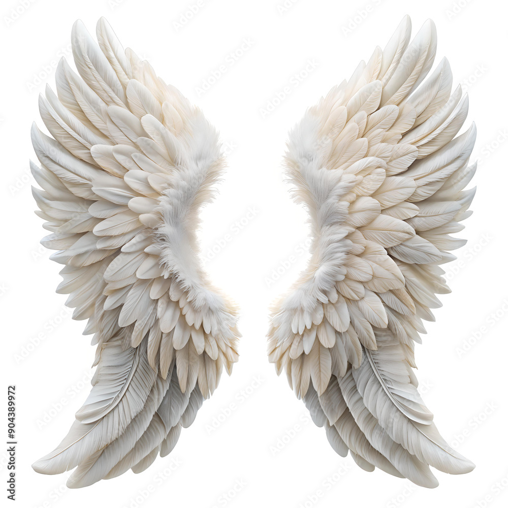 Obraz premium Beautiful and white angel wings on a white background.