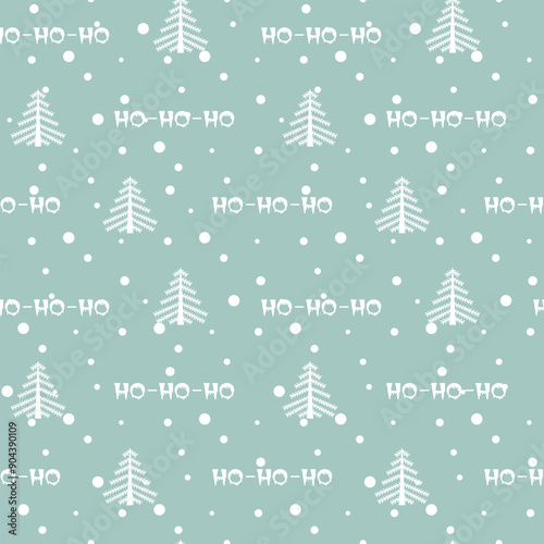 Seamless ho-ho-ho pattern wuth snow and tree