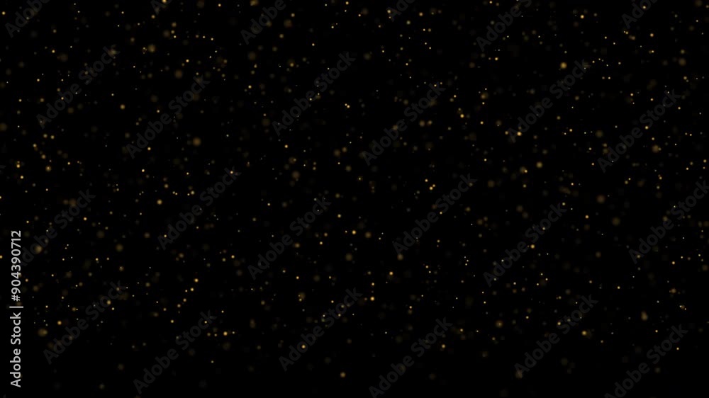  Abstract image of golden particles falling against a black backdrop, creating a starry night effect. Perfect for festive, celebratory, or magical themes. High quality 4k footage
