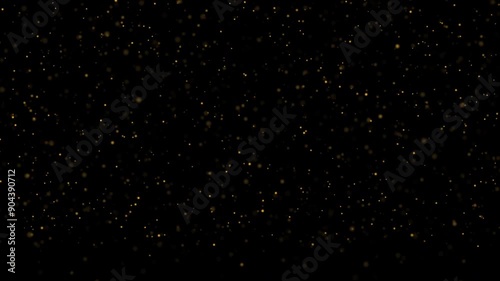  Abstract image of golden particles falling against a black backdrop, creating a starry night effect. Perfect for festive, celebratory, or magical themes. High quality 4k footage