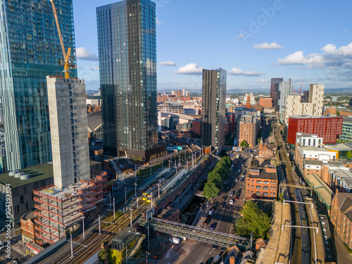 Konstfotografi Aerial view of Deansgate area and Manchester cityscape under construction
