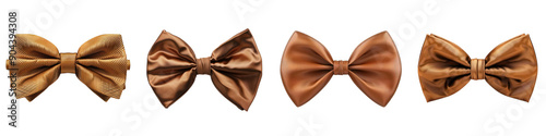 Elegant selection of four bronze bow ties in a row, perfect for formal occasions, weddings, or fashion accessories. High-quality. transparent background