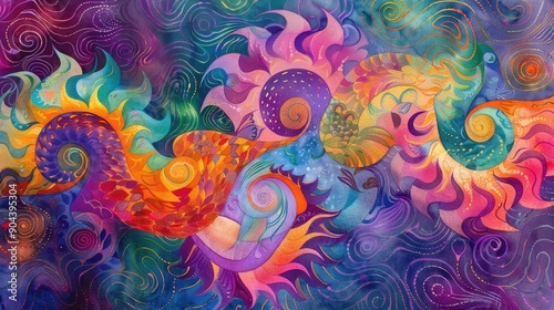 Vibrant swirls of neon watercolor psychedelic