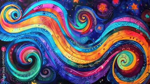 Vibrant swirls of neon watercolor psychedelic