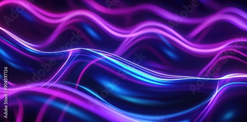 3D render of an abstract background with colorful wavy lines on a purple and blue gradient. Design element for presentation, poster or banner. Modern wallpaper. Abstract background with lines