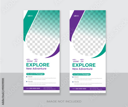 Travel business agency modern x stand rollup, pullup or signage banner design vector template