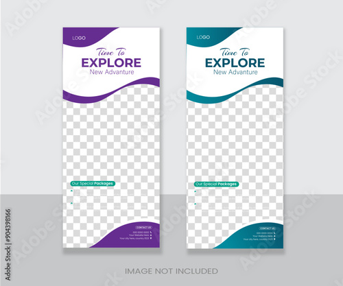 Travel business agency modern x stand rollup, pullup or signage banner design vector template