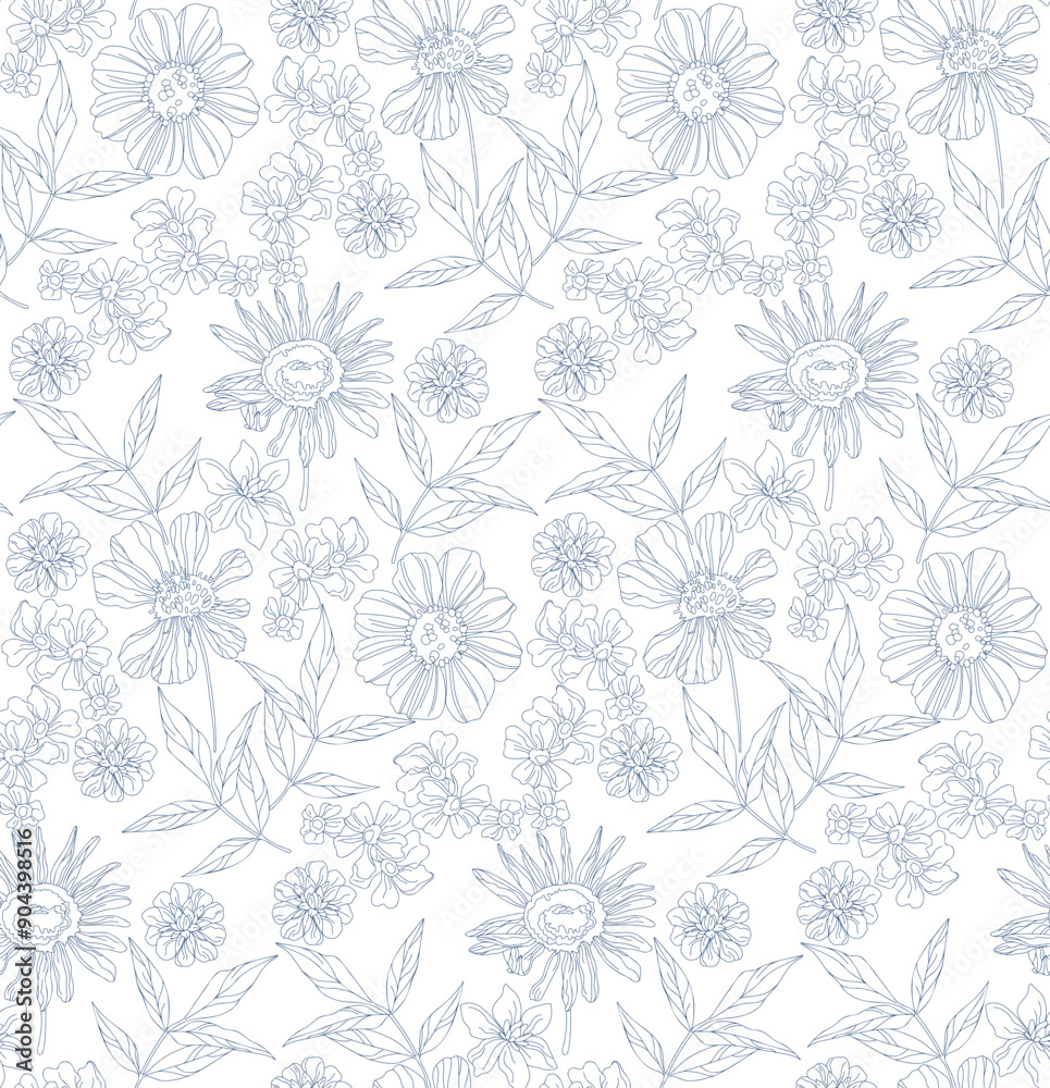 Fototapeta premium Wild flowers seamless pattern, romantic elegant style