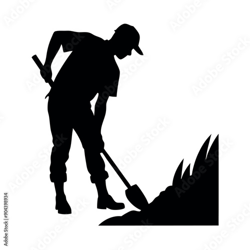 a labour working on the field vector silhouette, isolated white background