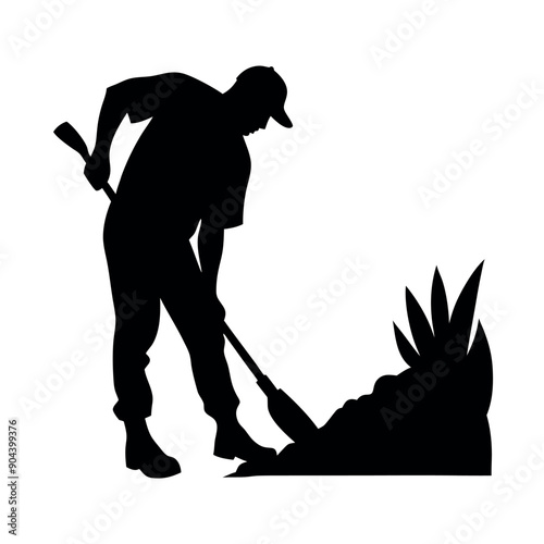 a labour working on the field vector silhouette, isolated white background