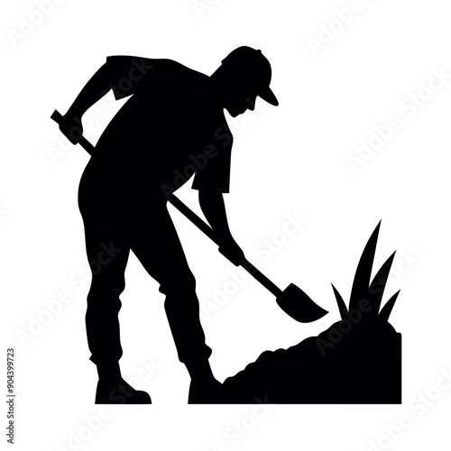 a labour working on the field vector silhouette, isolated white background