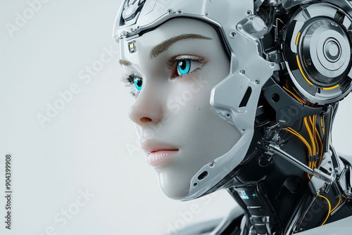 Female robot face, Artificial intelligence concept