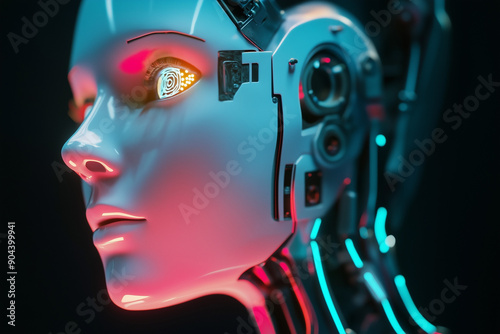 Female robot face, Artificial intelligence concept