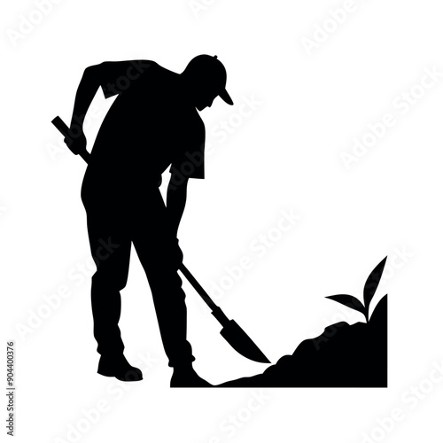 a labour working on the field vector silhouette, isolated white background
