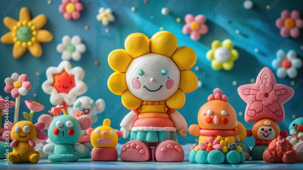 Fototapeta premium Colorful clay figurines in a whimsical setting. AI.