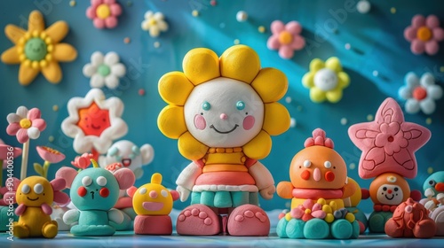 Colorful clay figurines in a whimsical setting. AI.