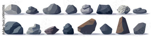 Set of stones. Image of various isolated stones or minerals. Vector illustration.