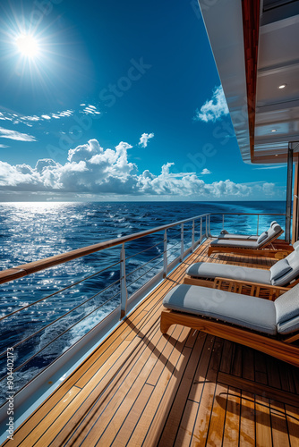Wallpaper Mural Luxury cruise ship deck with lounge chairs and wide view of the blue sky on a sunny day. Torontodigital.ca