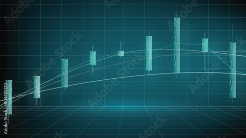 abstract background of stock market Polygon wireframe and candle stick on graph chart