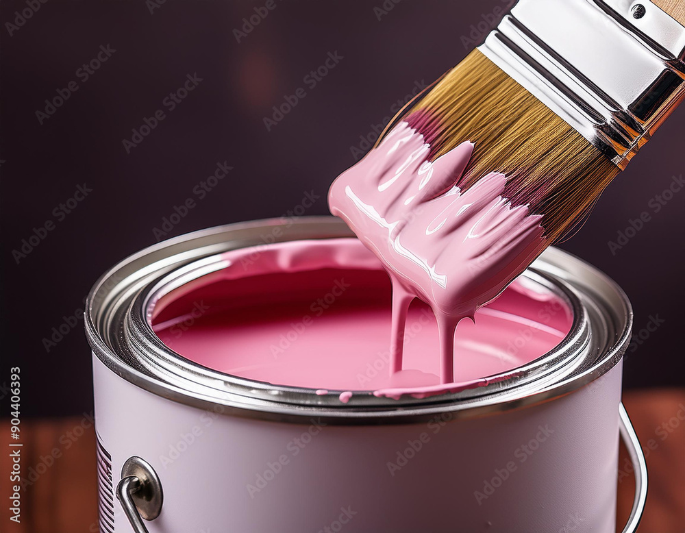 pink paint can and brush