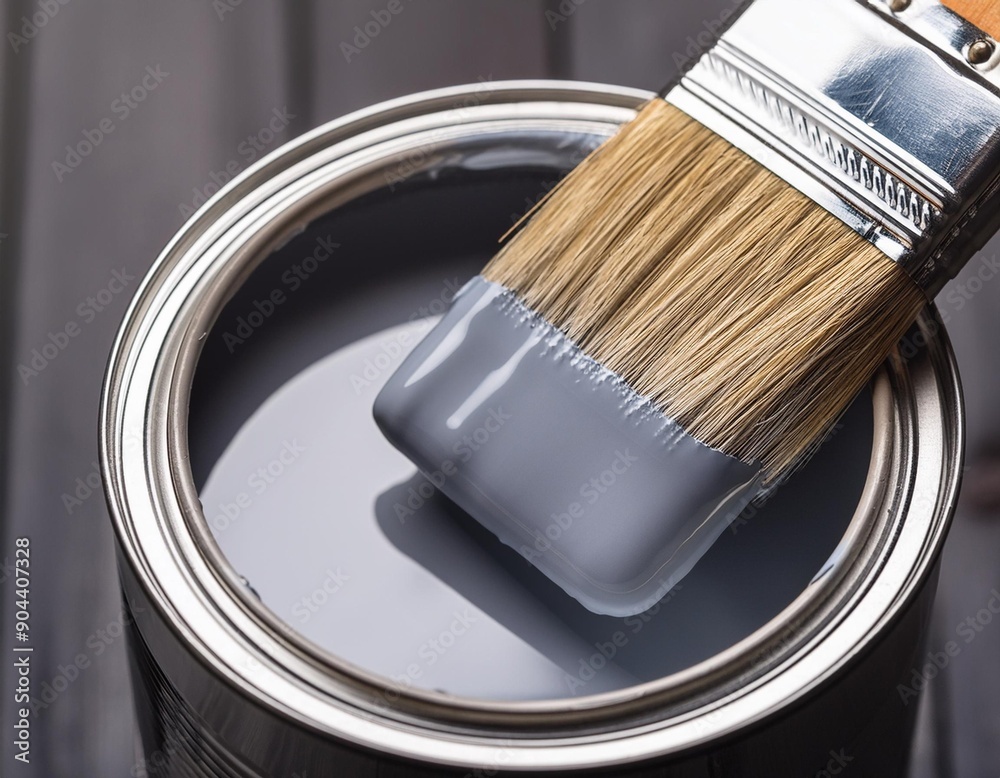 gray paint and paintbrush