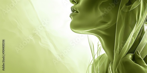 A minimalist painting of a woman in green tones
