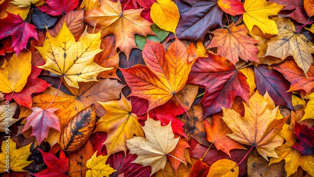 Colorful Autumn Leaves Background - Vibrant Fall Foliage in Various Hues, Seasonal Leaf Texture, Natural Outdoor Element for Seasonal Designs and Decorative Artworks Colorful Autumn Leaves Background - Vibrant Fall Foliage in Various Hues, Seasonal Leaf Texture, Natural Outdoor Element for Seasonal Designs and Decorative Artworks