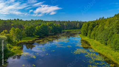 View of the floodwaters of the Mątawa River in Biały Błota, Poland photo