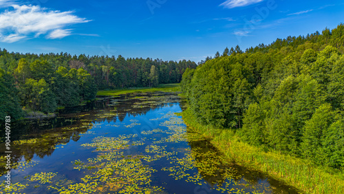 View of the floodwaters of the Mątawa River in Biały Błota, Poland