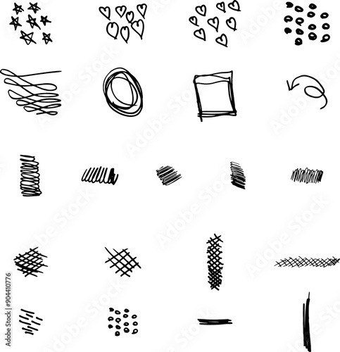 Cartoon line effects and sparks, vector comic doodles hand drawn splashes burst and explosion elements