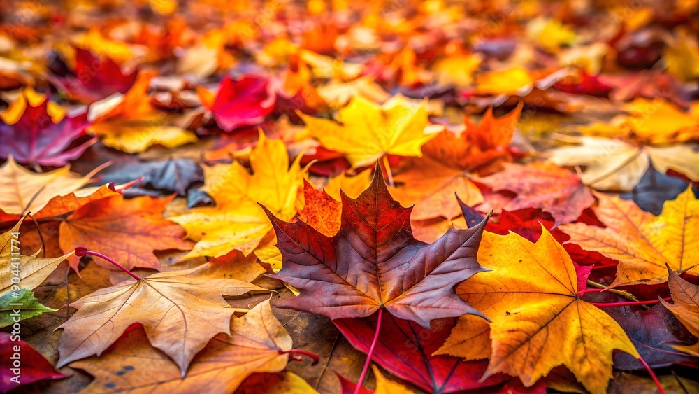 Colorful autumn leaves scattered on the ground in a serene park background. Colorful autumn leaves scattered on the ground in a serene park background.