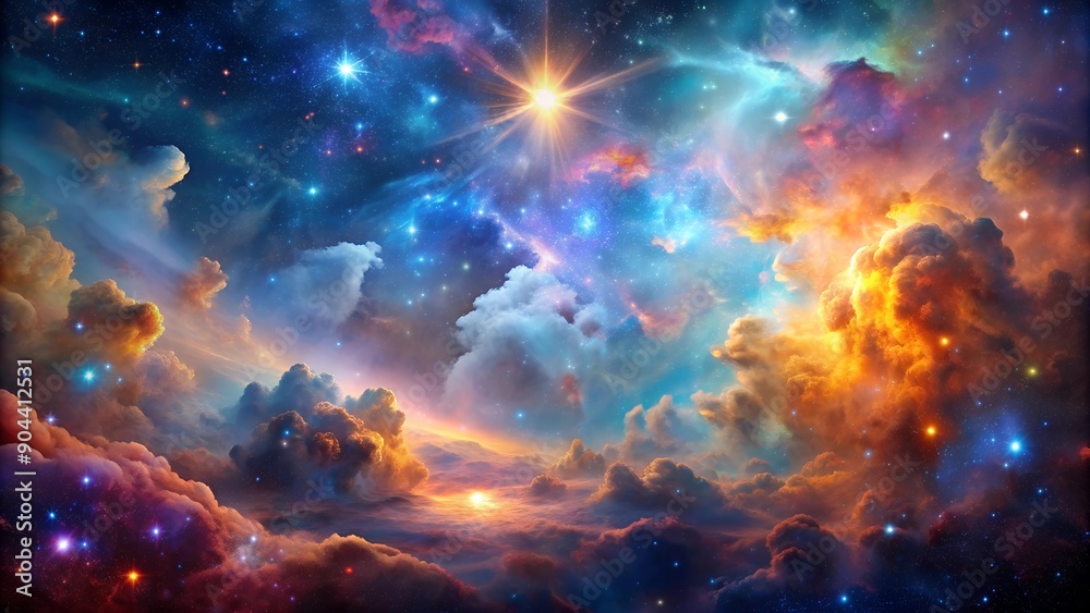 Enchanting mystical clouds and stars in a magical space sky background. Enchanting mystical clouds and stars in a magical space sky background.