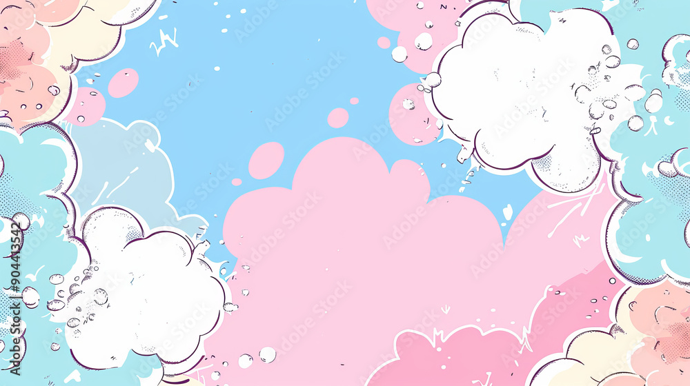 Brightly Colored Cartoon Clouds Floating in a Light Blue Sky With Bubbles Brightly Colored Cartoon Clouds Floating in a Light Blue Sky With Bubbles